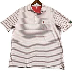 Johnnie-O Hangin Out Neese Polo Shirt Mens XL Cherry Red White Striped JMPO3470